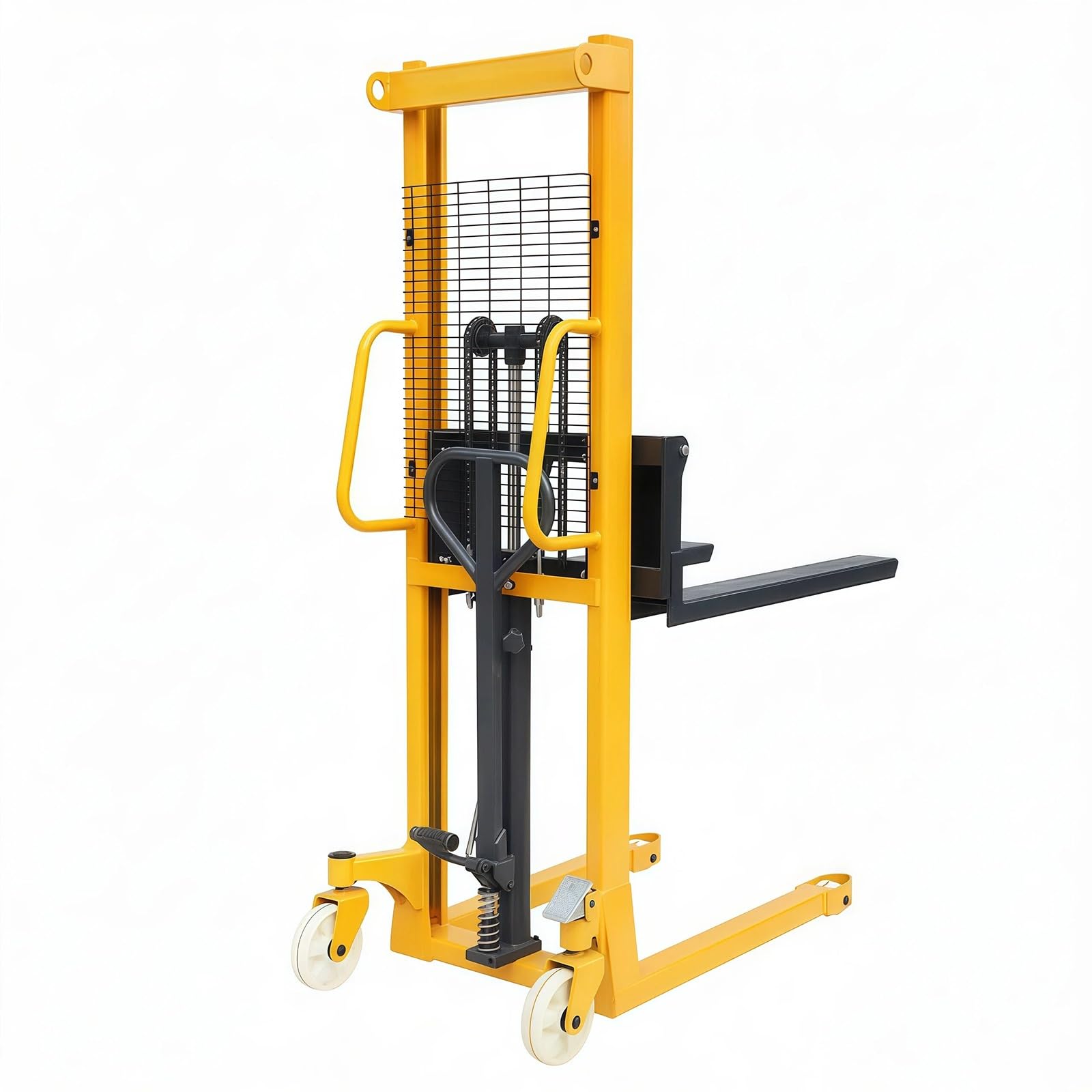 Warehouse Hand Hydraulic Stacker 1T 100cm Fork Adjustable Width with Swivel Wheels for Storage