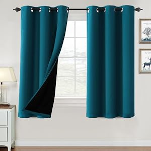 H.VERSAILTEX 100% Blackout Curtains for Bedroom Thermal Insulated Blackout Curtains 63 inch Length Heat and Full Light Blocking Curtains for Living Room with Black Liner 2 Panels Set, Dark Teal