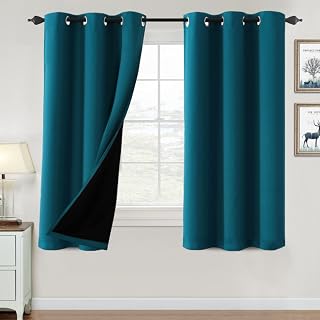 H.VERSAILTEX 100% Blackout Curtains for Bedroom Thermal Insulated Blackout Curtains 63 inch Length Heat and Full Light Blocking Curtains for Living Room with Black Liner 2 Panels Set, Dark Teal