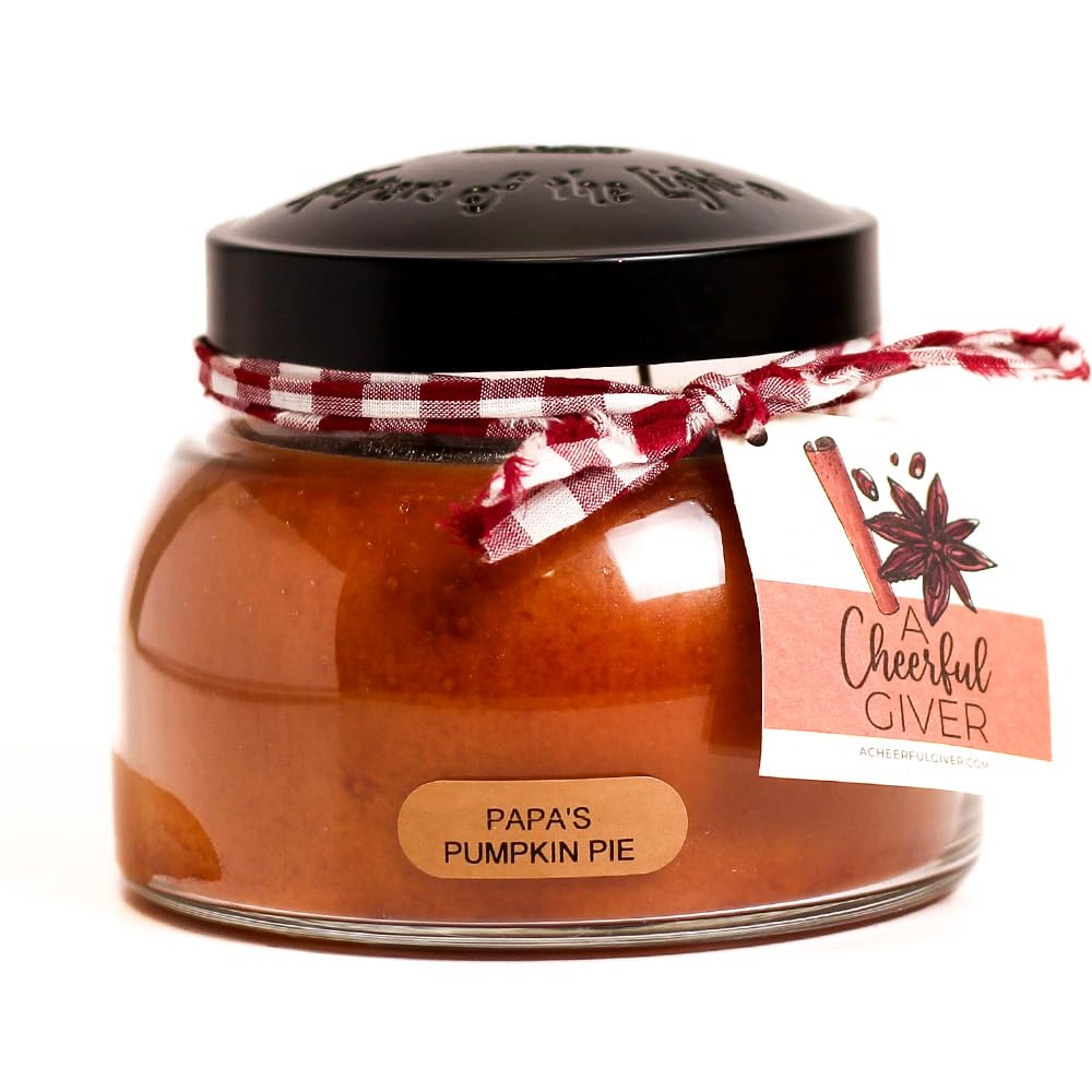 A Cheerful Giver - Papa's Pumpkin Pie Mama Scented Glass Jar Candle (22oz) with Lid & True to Life Fragrance Made in USA