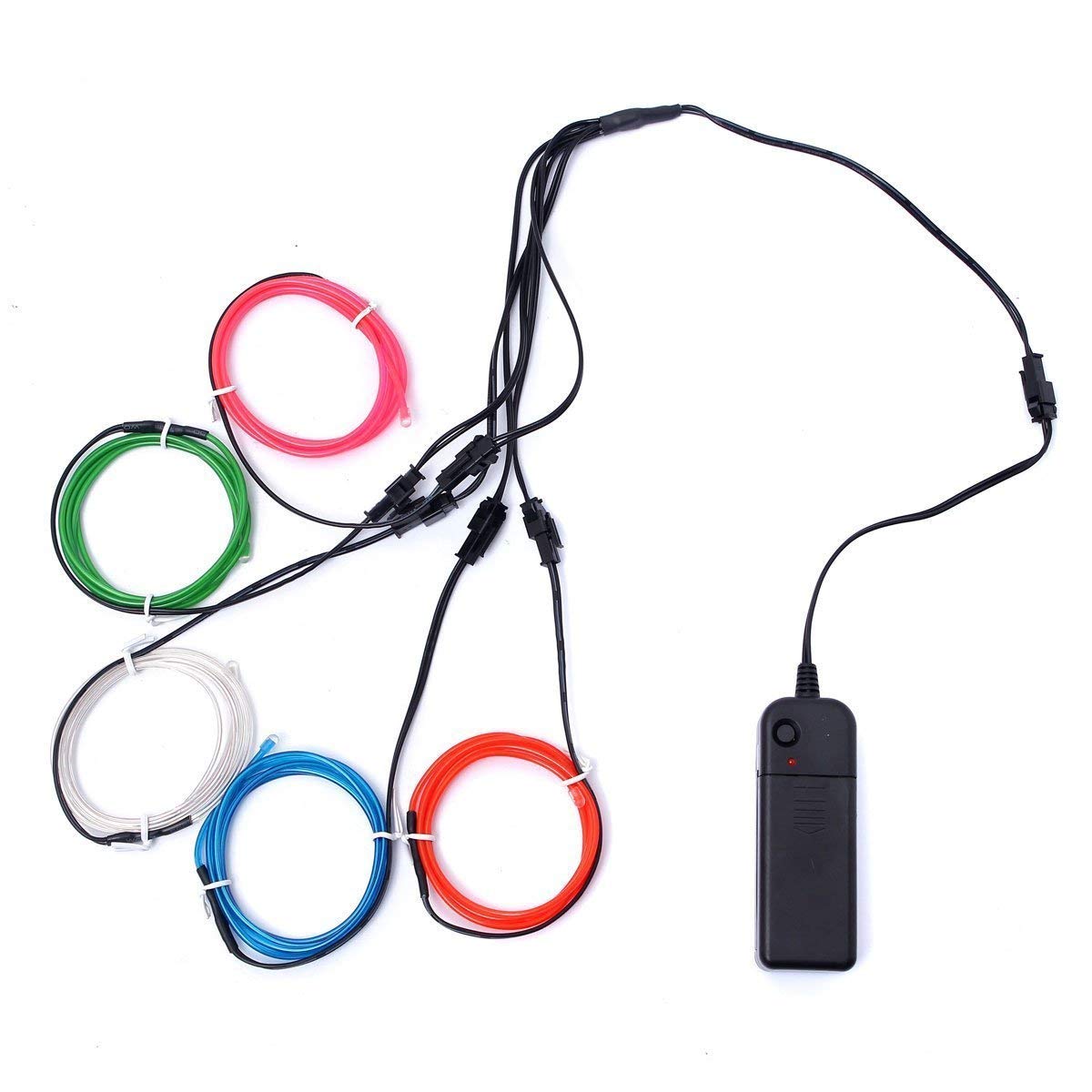 AUDEW 1M x 5 diferente neón EL Wire alambre guirnalda colores con brillante electroluminiscente pila caja para noche, partido, boda, coche / empresa (Blanco + Rosa + Rojo + Verde + Azul)