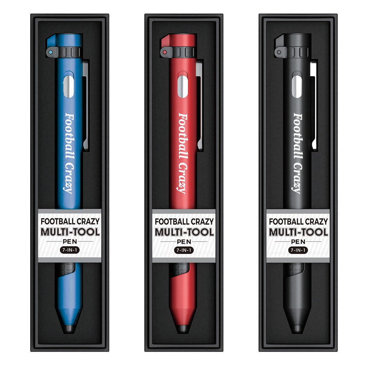 Jrose Collections Red/Blue/Black Football Crazy Personalised Multi-Tool Pen, 7-In-1 With Torch, Phone Holder, Stylus, Compass, And Screwdriver Set - Assorted Colours (, Black) - Ink