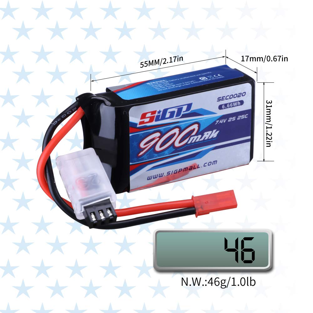SIGP 2S Batterie Lipo 1050 mAh 7,4 V 20 C avec fiche JST pour avion radiocommandé quadcoptère hélicoptère drone FPV modèle Racing Hobby