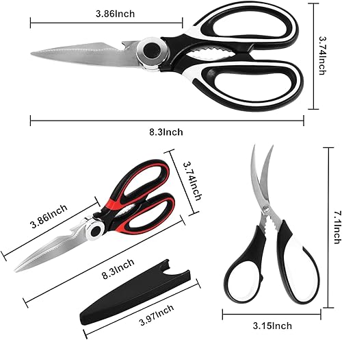 Miniatura 7 de Tijeras de cocina de grado alimenticio 3 unidades - Garantía de reemplazo de por vida - Tijeras de cocina resistentes de acero inoxidable para