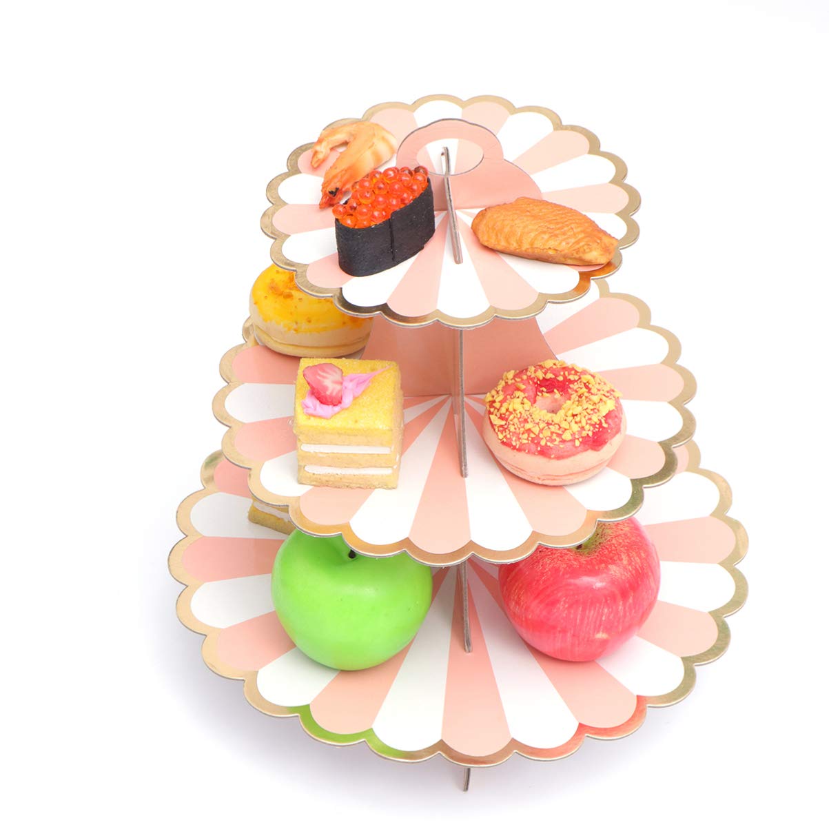 XIXIMENG - 4 Supporti Per Cupcake A 3 Livelli In Cartone Verde Con Bordo Pizzo - Altezza 40,6 Cm, Per Feste, Buffet E Matrimoni - 6