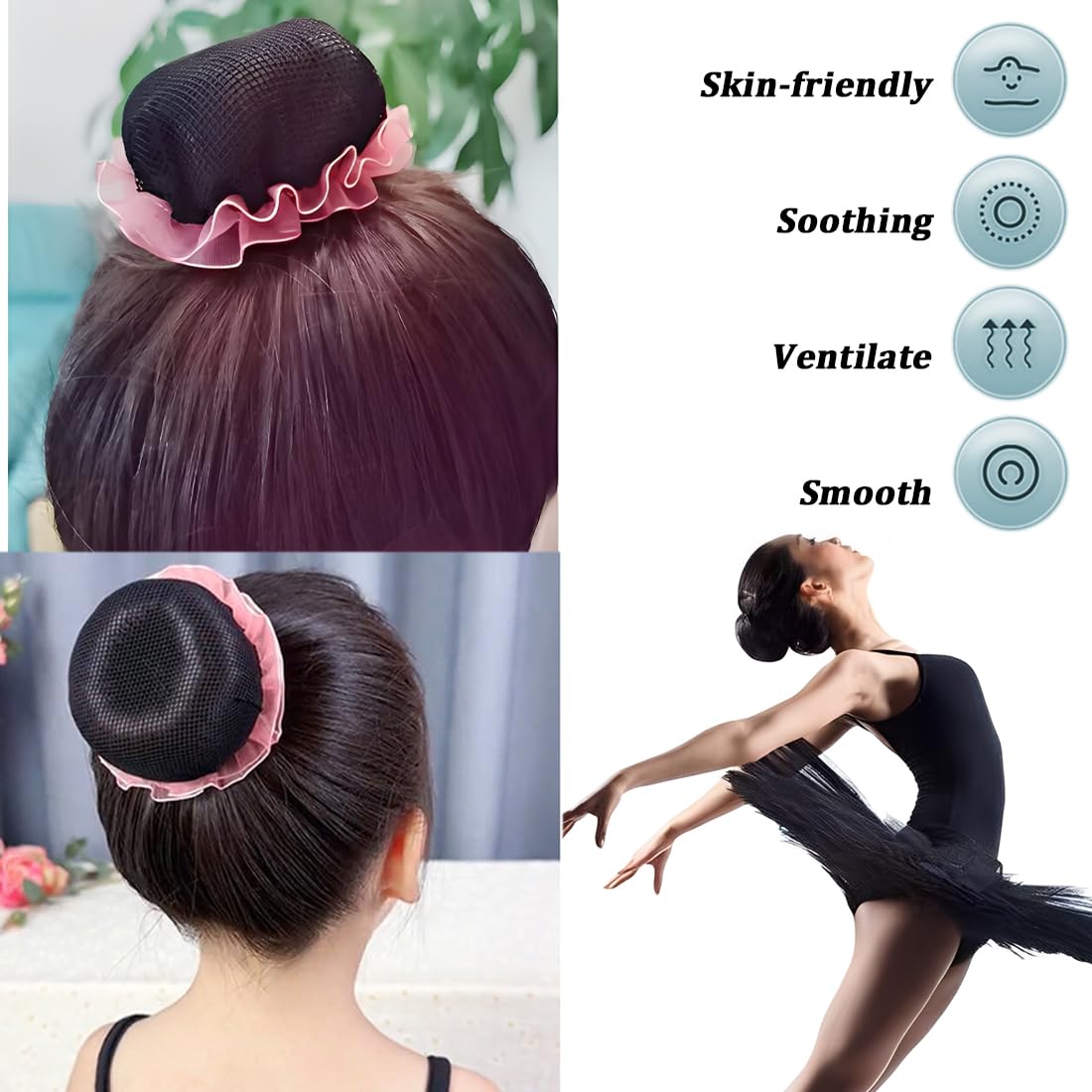 Rete per Chignon Danza Bambina Set di 4 Retine Elastiche per Capelli Accessori Tinta unita per Ballerine Ginnastica Saggio Festa di Compleanno Retine per capelli chignon Bambina