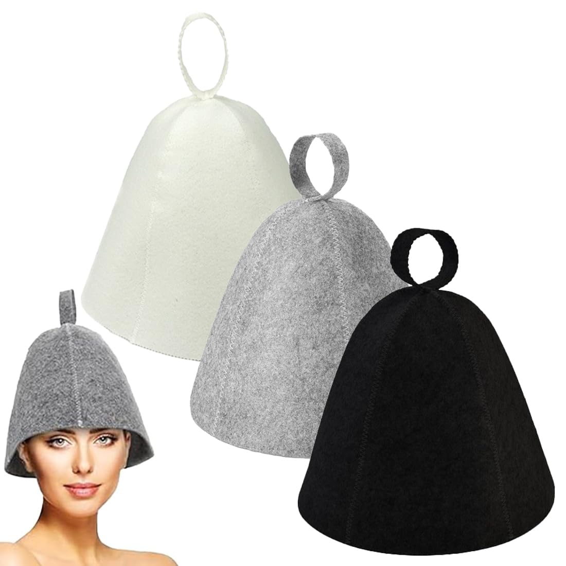 Lot de 3 chapeaux de sauna en feutre pour hommes et femmes