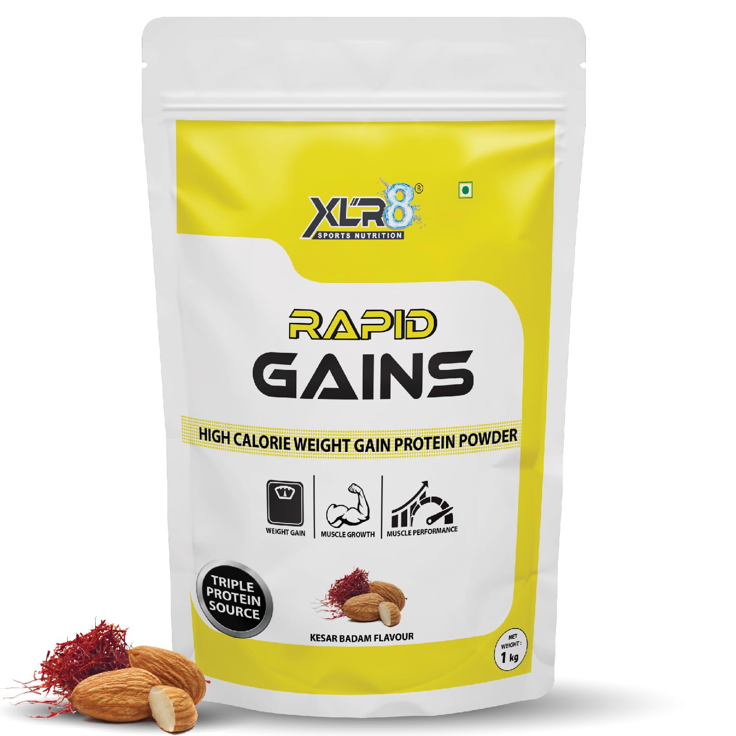XLR8 Rapid Gains high protein and high calorie formula for Mass and Weight Gain with 11 Essential Vitamins, No Added Sugar, Triple Protein Source, 100% Vegetarian (Kesar Badam, 1Kg) (B0B34W2TWM) Amazon Price History, Amazon Price Tracker