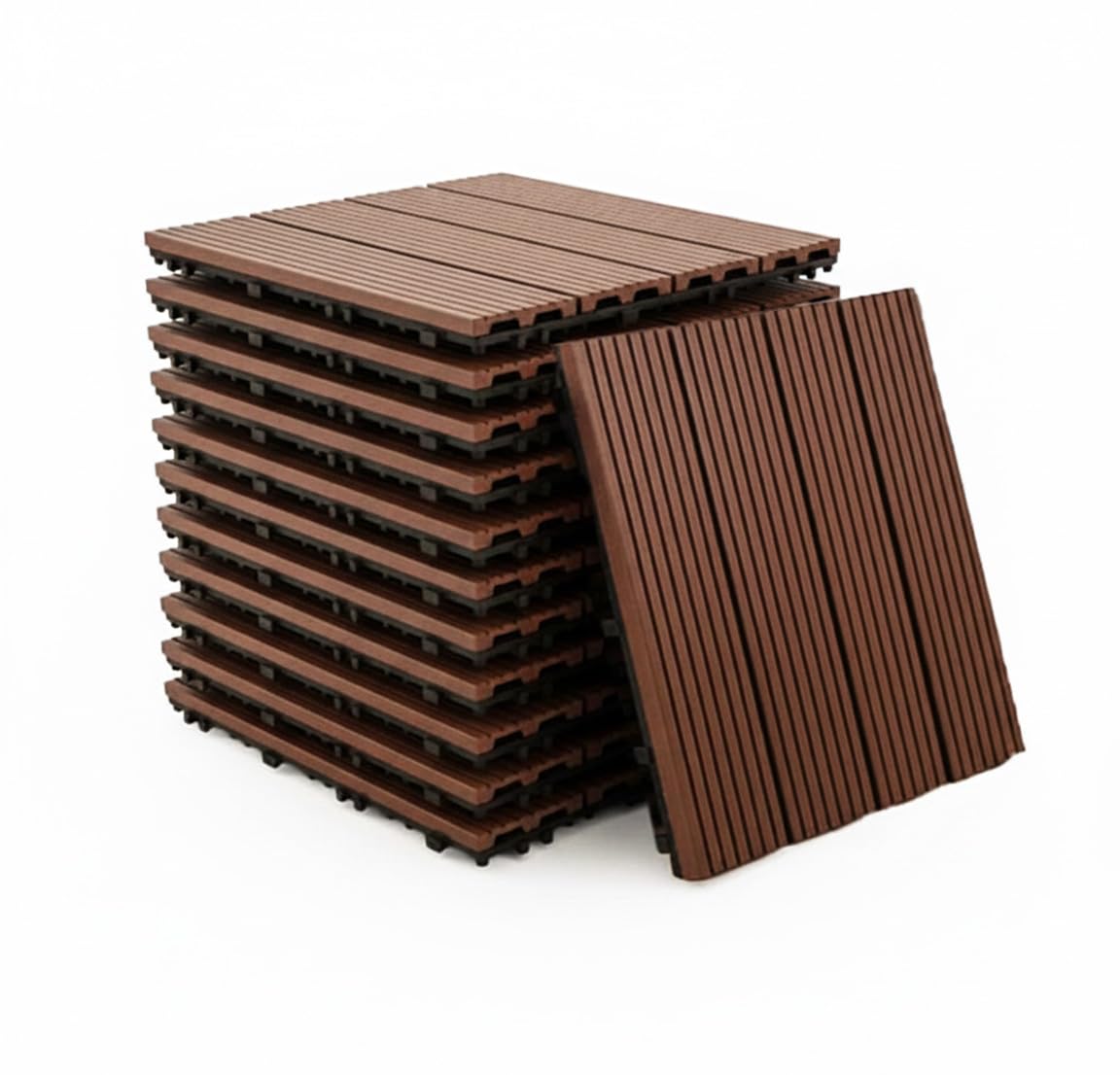 Baroni Home Piastrelle per Esterno a Incastro Effetto Legno, Set 11 Pezzi in WPC, Pavimentazione Modulare Resistente agli Agenti Atmosferici, per Giardino, Terrazzo e Balcone, 29,5x29,5x2 cm