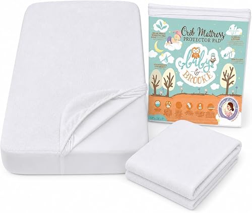 Organic Bamboo Fitted Crib Mattress Protector Pad by Baby&Brooke – 100% Waterproof, Absorbent, Non-Toxic, Breathable Mattress Cover - (52"x 28"x 8")