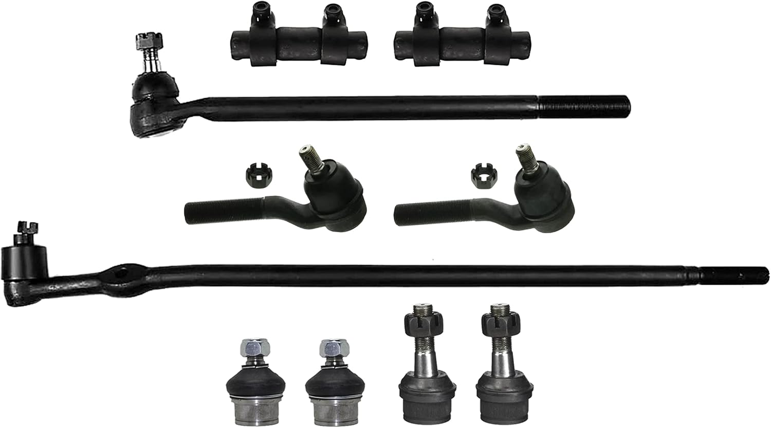 PartsW - 10 Pc Front Suspension Kit Upper & Lower Ball Joints, Outer & Inner Tie Rod Ends, Adjusting Sleeves, Drag Link Steering Compatible with 4WD Models fits Ford F-250