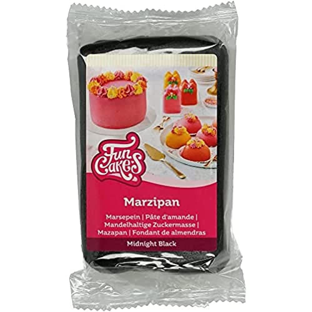 FunCakes Marzipan Midnight Black : Easy to Use, Delicious Taste, Flexible and Smooth, Easy to Roll Out, Fine and Firm, Perfect for Cake Decorating, Halal, Kosher and Gluten Free. 250 g.
