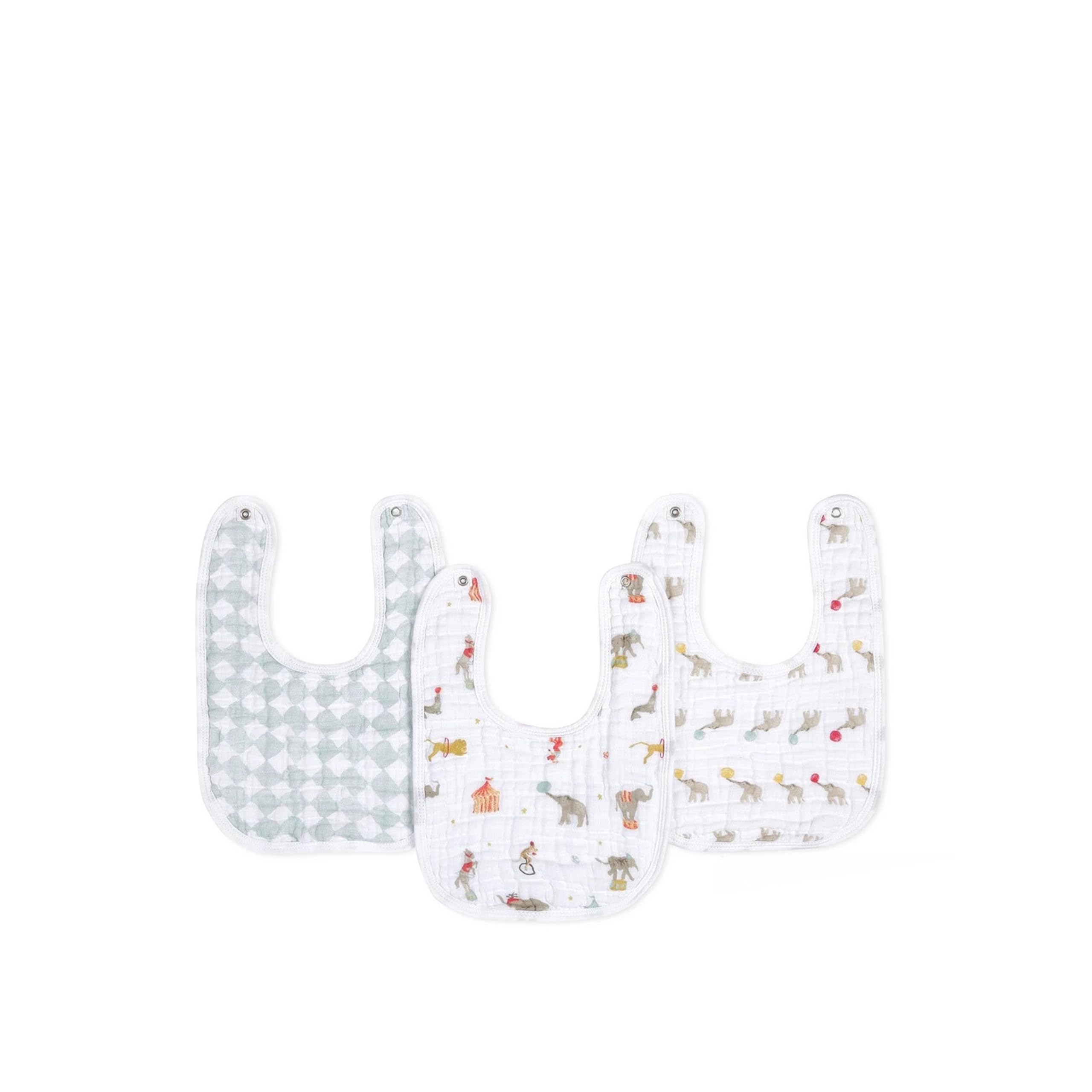 aden + anais Essentials 3-Pack Cotton Muslin Baby Snap Bibs, Multi