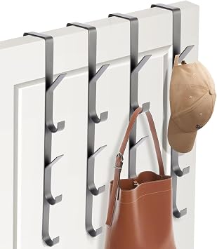 Door Coat Rack 4 Pieces x 5 Hooks Stainless Steel Door Hook Rail for Hanging Universal Vertical Door Hook Towel Rail Over the Door Stainless Steel for Clothes Towels Robes Grey