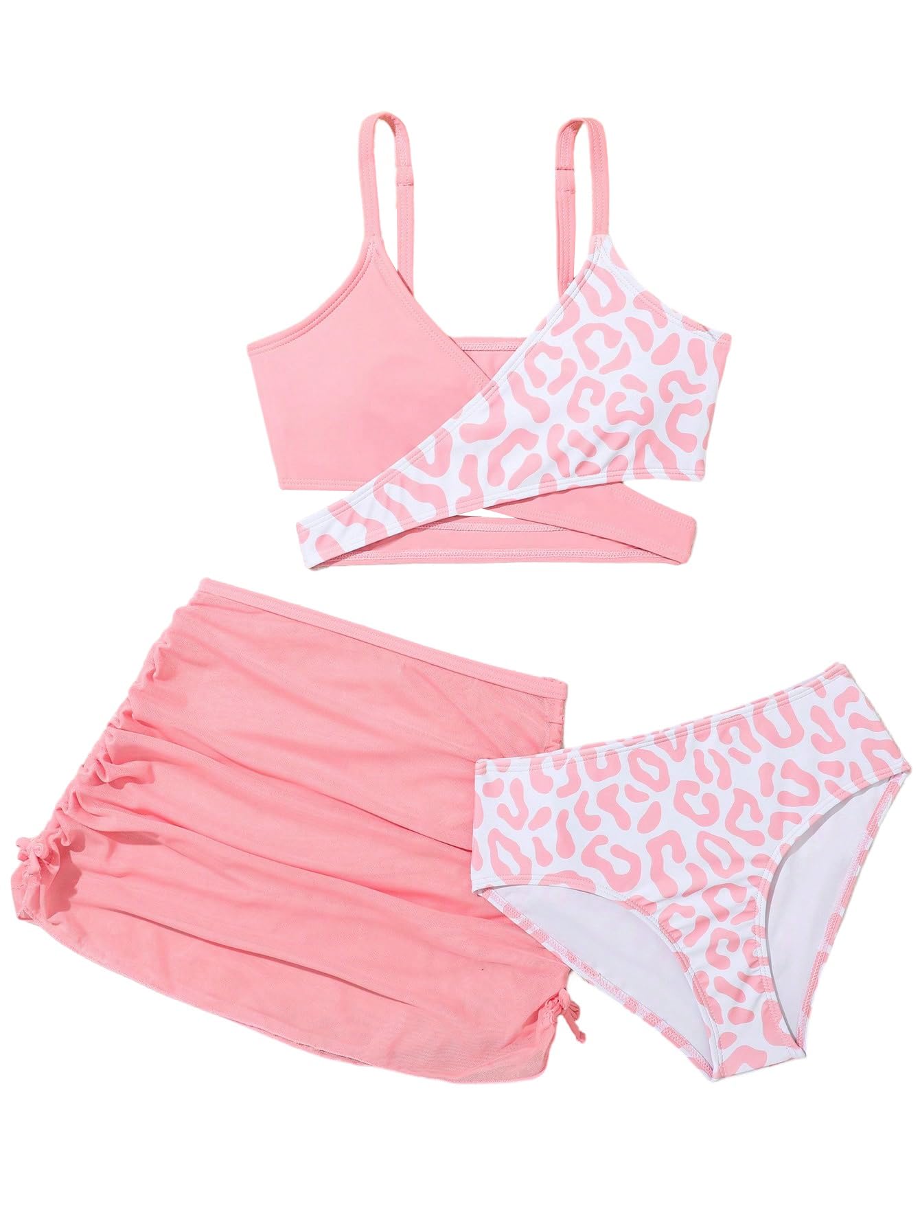 SweatyRocks Conjunto de bikini para niña, traje de baño, parte superior de bikini y pantalones de bikini