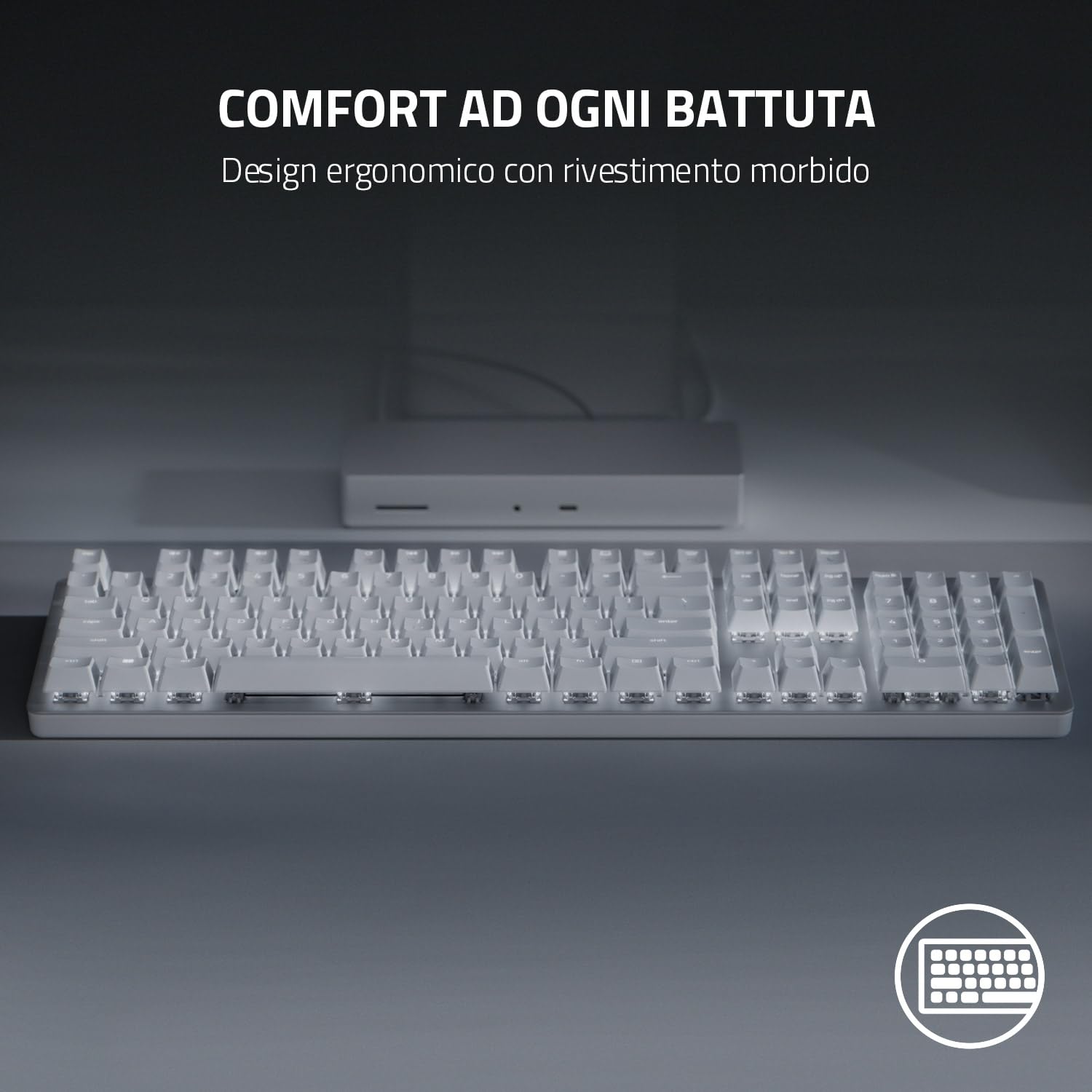 Razer Pro Type Ultra - Tastiera meccanica wireless per la massima produttività (Switch da tastiera silenziosi e tattili, Poggiapolsi in morbida similpelle, Dongle multi-dispositivo) US Layout, Bianco