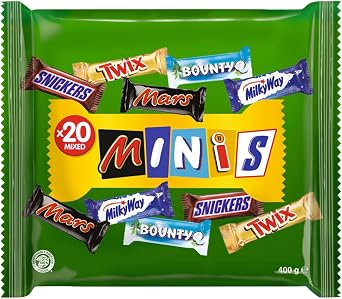 Mixed Minis Chocolate Bar Candy Bulk Pack 1 x 400g | Mixed mini chocolate bar candy selections featuring Mars, Snickers, Bounty, Twix and Milky Way ideal for sharing and snacking