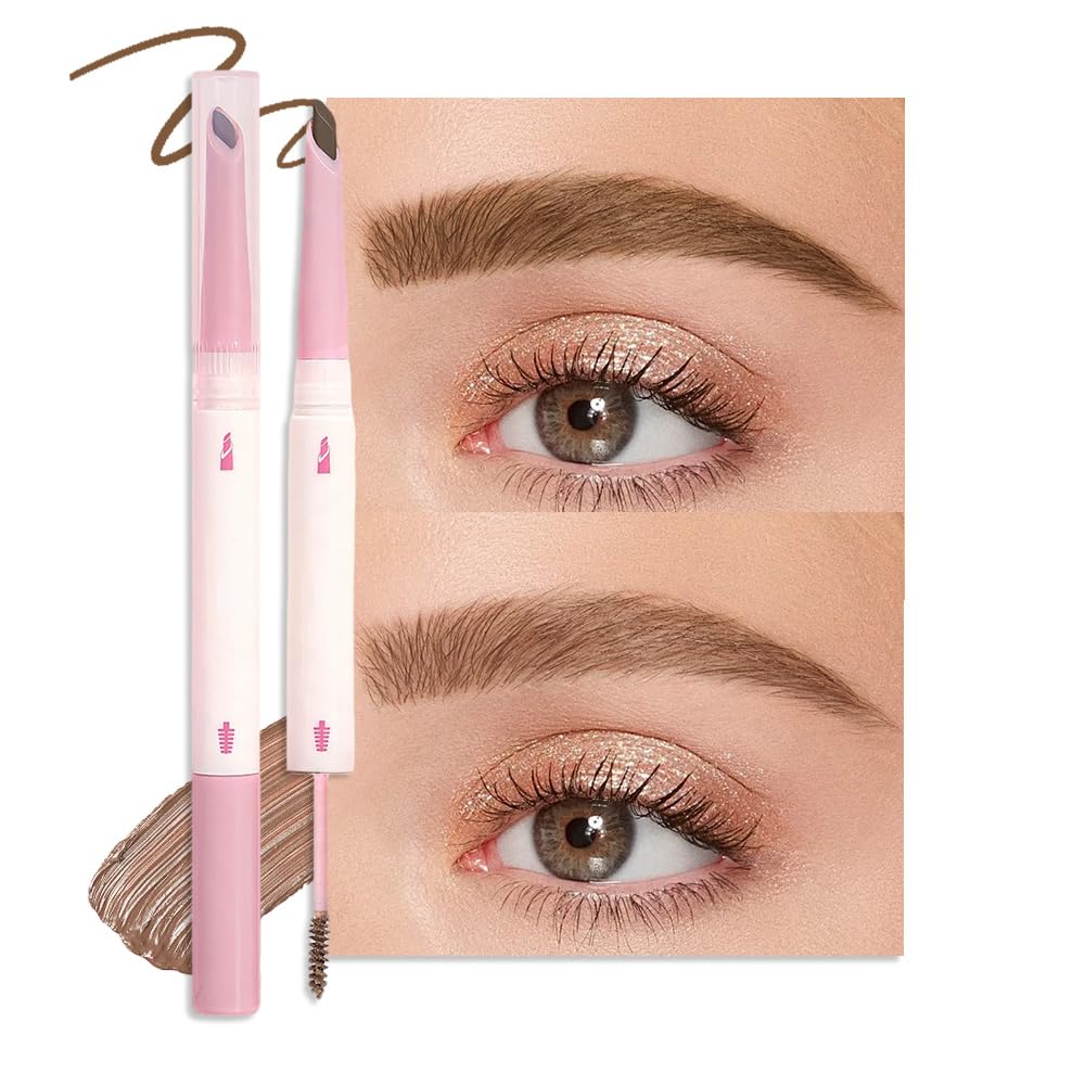 2-in-1 Dual Ended Eyebrow Pencil & Tinted Brow Gel, Waterproof Long Lasting Natural Brow Makeup, Multi-Use Design For Custom Brow Looks, delivering a flawless finish, 02#Dark Brown
