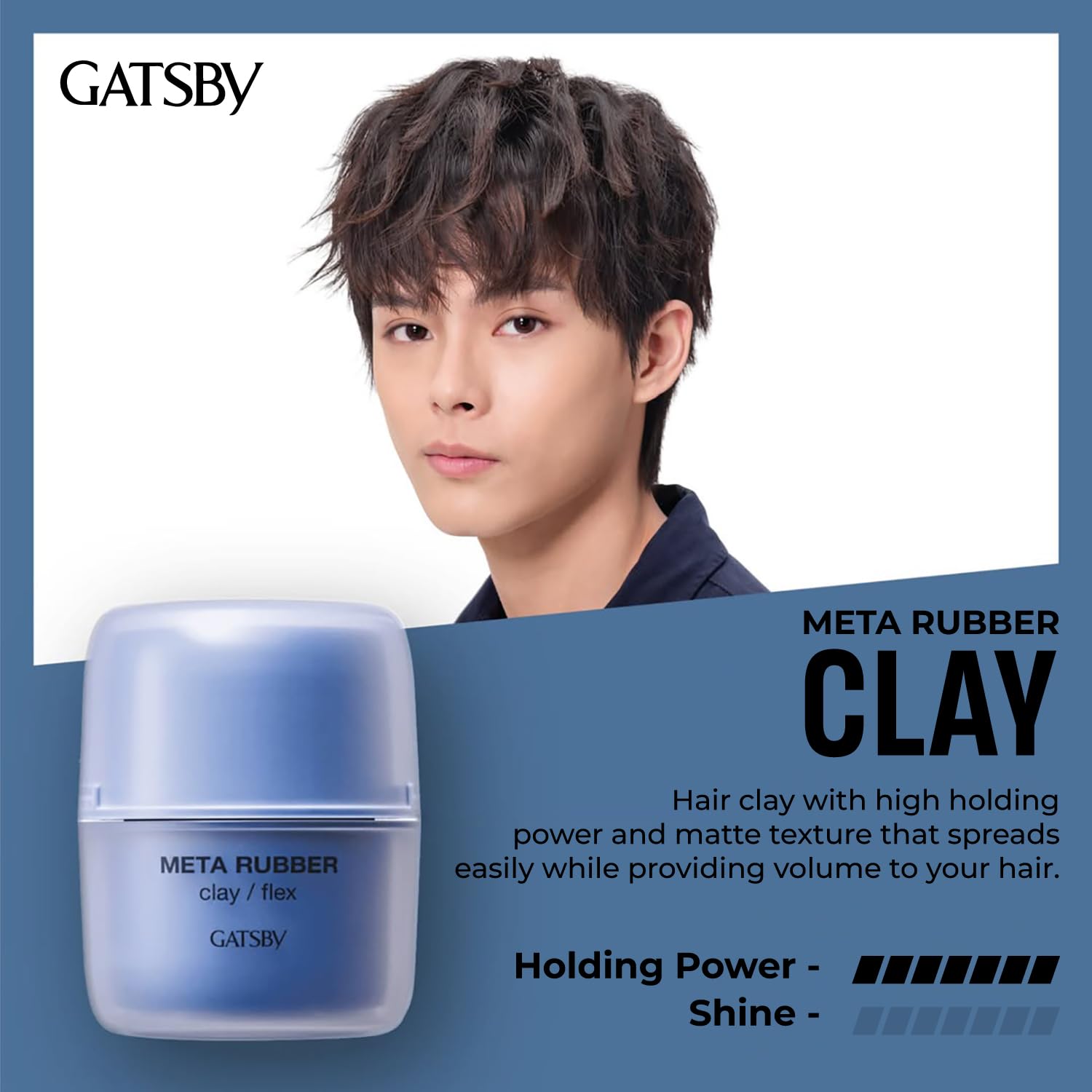 GATSBY Japan's No. 1 Meta Rubber Clay Flex 65g | Hair Styling Clay Wax for Men | Delivers High Hold, Matte finish