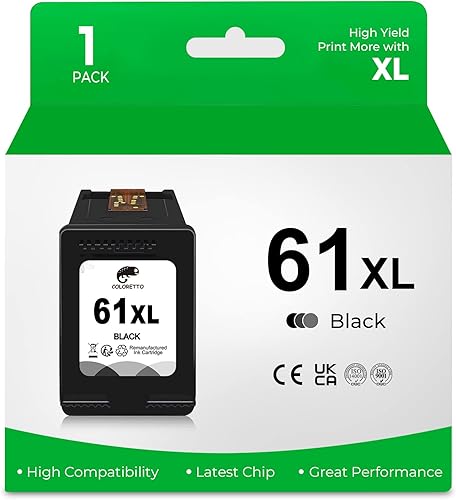 COLORETTO 61XL (1 negro) Cartucho de tinta remanufacturado para impresora HP 61 XL para usar con Envy 4500 5530 5534 4502 Deskjet 2540 1010 1000