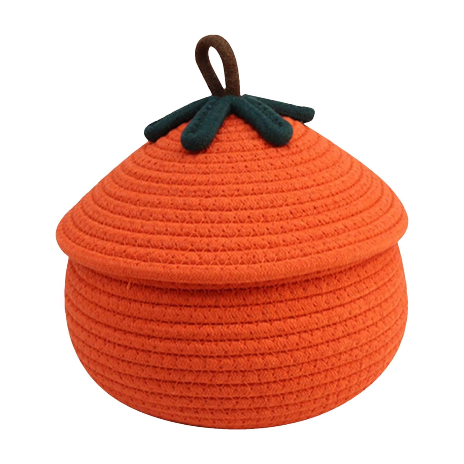 Halloween Pumpkin Woven Basket With Lid, Pumpkin Candy Basket, Halloween Trick Or Treat Bowl, Halloween Basket Storage,Children's Candy Bags Portable Pumpkin Candy Jar,Pumpkin Bucket Snack Basket Bag