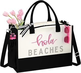 Beach Bag - Beach Bags For Women - Large Bolso De Playa For Women Vacation,Beach,Pool - Canvas With Zipper Tote Bag-Hola Beaches Bag Waterproof - Beach Essentials
