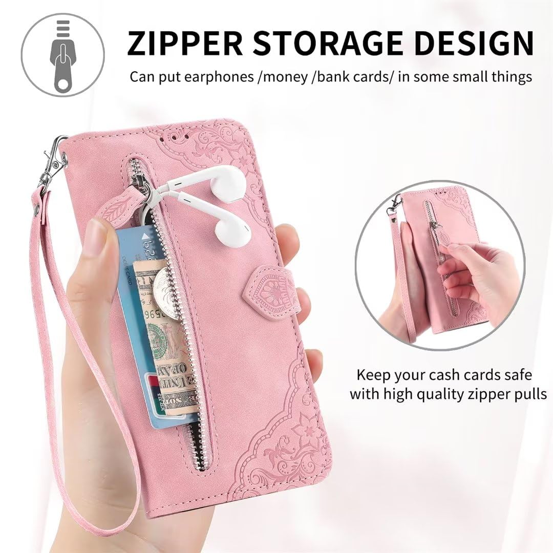 Custodia Portafoglio in Pelle PU con Finitura Scamosciata Compatibile con T-Mobile Revvl 6 PRO 5G, Flip Cover Magnetica con Tasche per Carte (Marrone chiaro