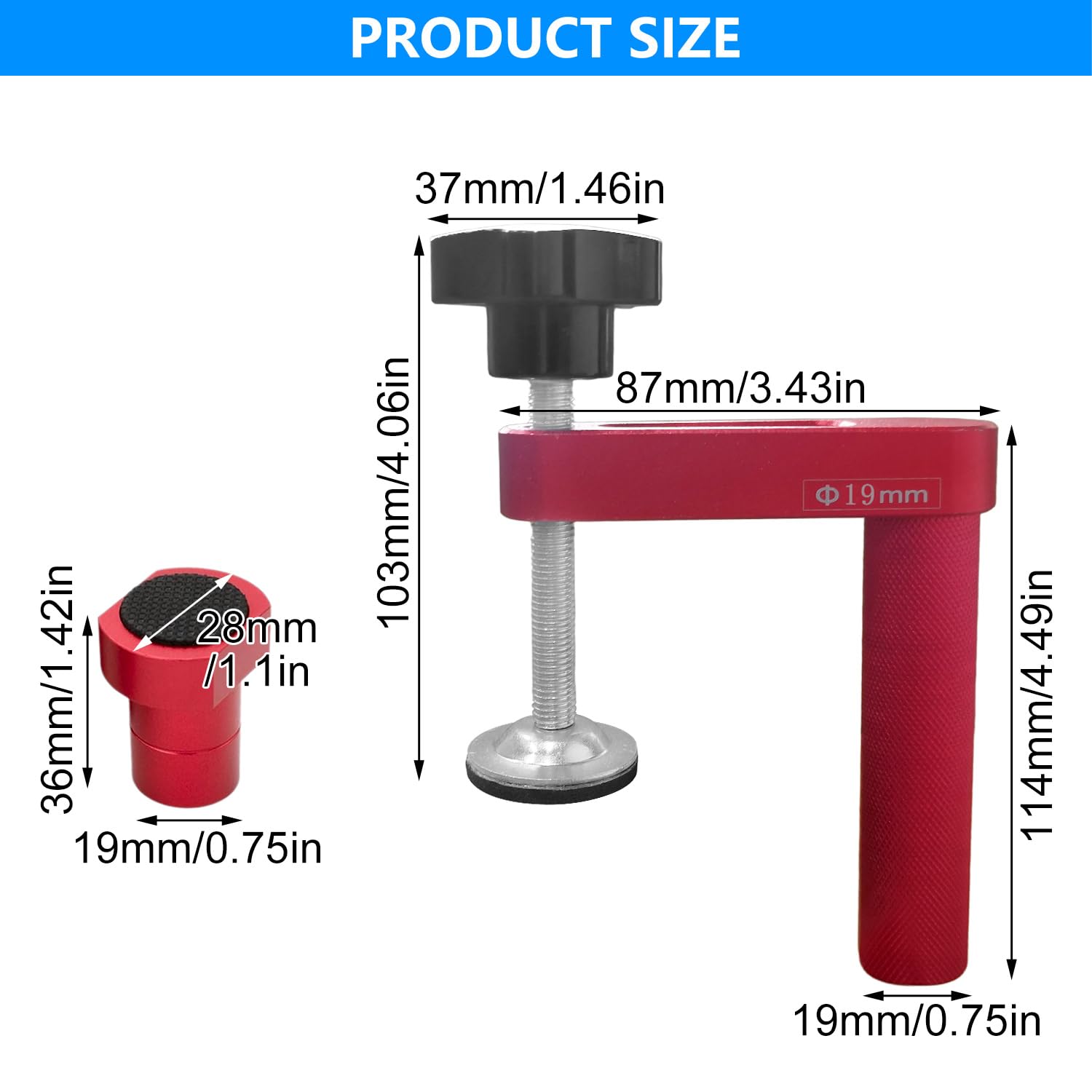 Outils de Serrage D'établi, Plage de Serrage 0-80 mm, Avec Supports Antidérapants, Pince de Table en Aluminium, Robuste et Durable, pour Le Travail du Bois et L'artisanat (Rouge)