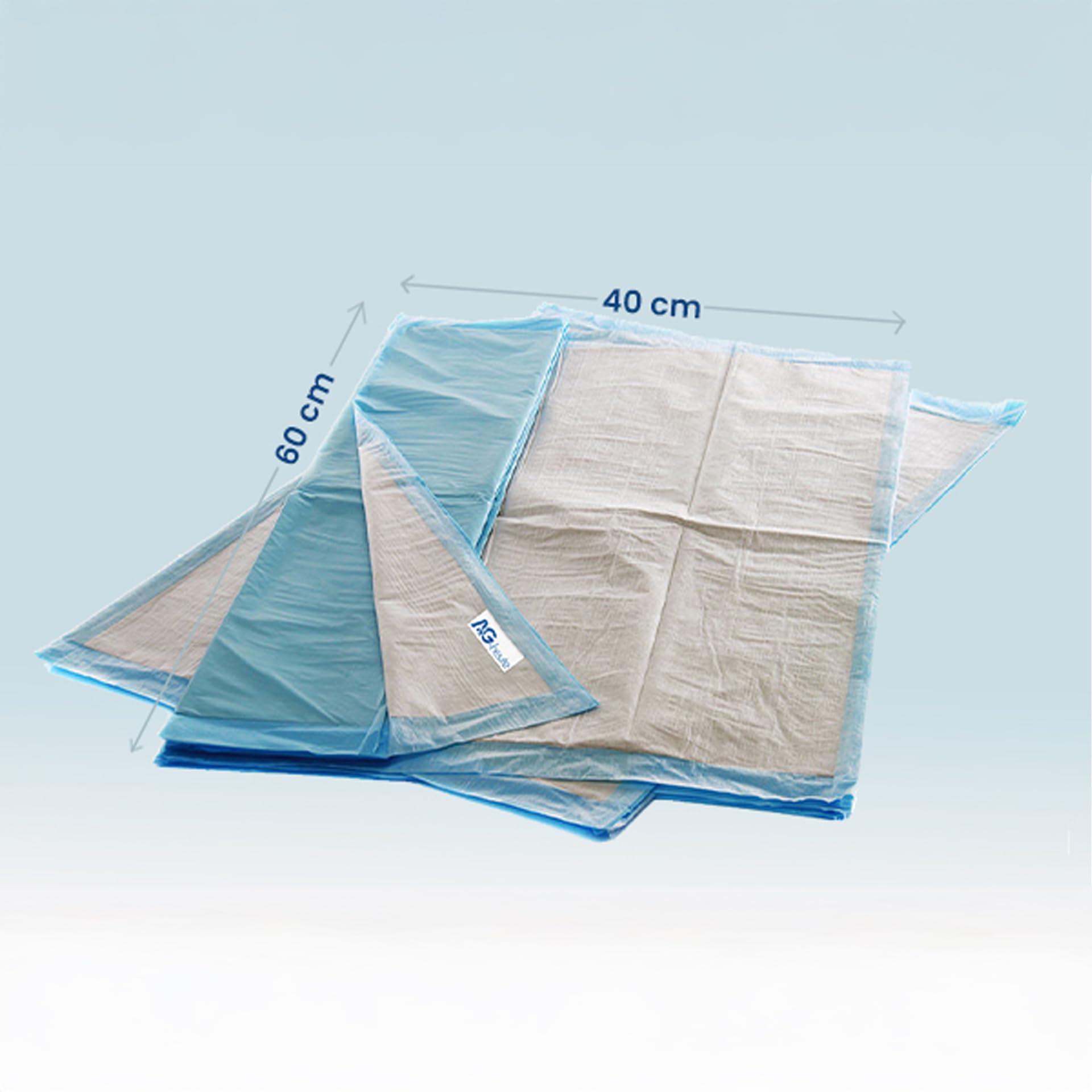 A&G-heute 200 Stück 40 x 60 cm 6-lagig Zellstoff Krankenunterlagen Saugleistung 235 ml Blau | Baby PIPI Matte Wickelauflage | Inkontinenzunterlagen Einmal-Unterlagen | Puppy Pads Trainingspads Hunde