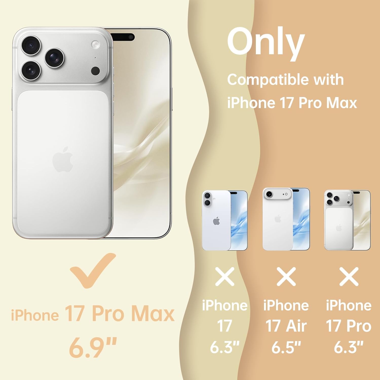 360 Spin Silicone Stand (Pro-Version) for iPhone 17 Pro Max Case: Cute Wavy [Full Camera Protection] (Fit for MagSafe) Shockproof Women Girl Phone Case for iPhone 17 Pro Max 6.9", Antique White - Image 6