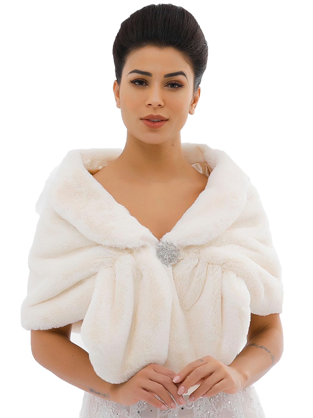 Zoestar Women's Beige Faux Fur Shawl 1920S Wedding Fur Stoles And Wraps Fancy Dress Fur Shrug For Weddings (Beige)
