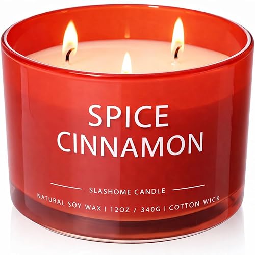 Spiced Cinnamon Scented Candle, Luxury Large 3 Wick Soy Candle
