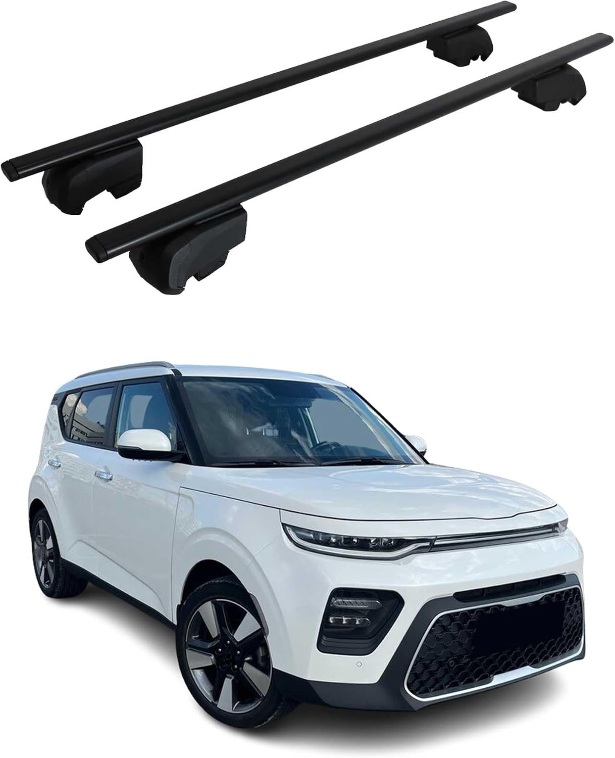 OMAC Roof Rack Cross Bars for Kia Soul X-Line 2020-2022 – City Crash Tested – ISO/PAS 11154:2006 – Lockable – Max 165 lb / 75 kg – 2 Bars Black