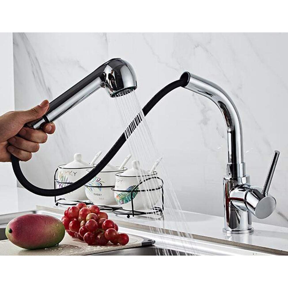Grifo Cocina Extraible Giratorio de 360 ​​Grados de Latón Caliente y Frío 2 Modos Grifo de Cocina Extensible Griferia Cocina Grifos Cocina-Cromo