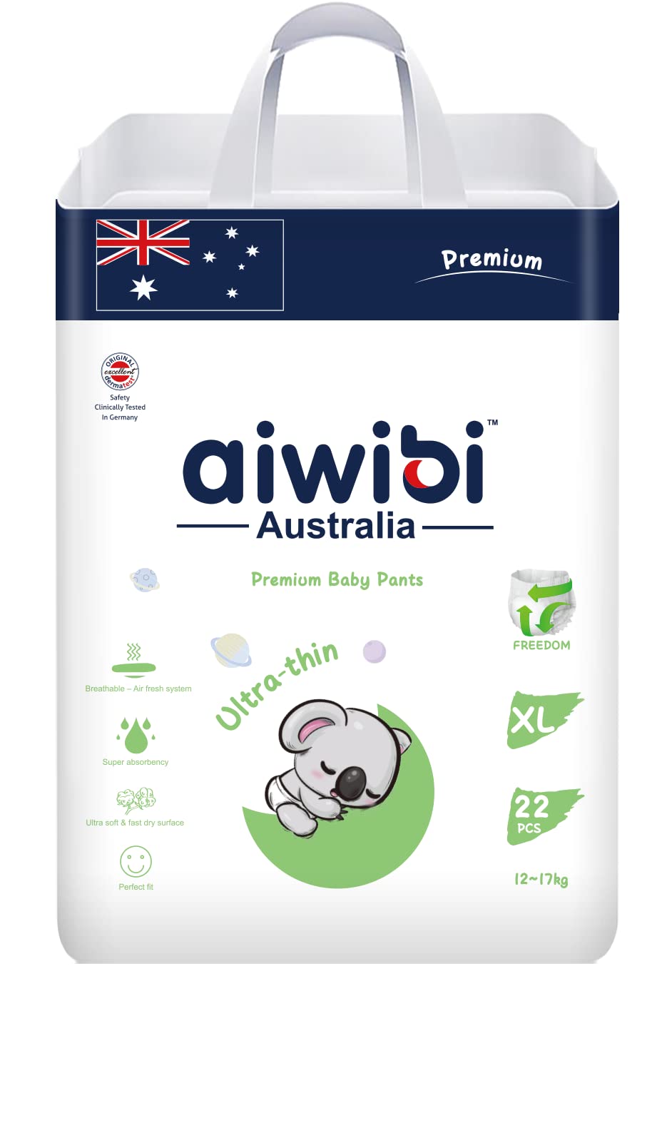 Aiwibi Ultra-Thin Premium Baby Pants Diaper, Super Soft and Ultra Thin,Anti-irritation Pants Royal Care Baby Nappy Pants, Super Absorption, 360 Stretchy Waistband (X-Large, 22, count)