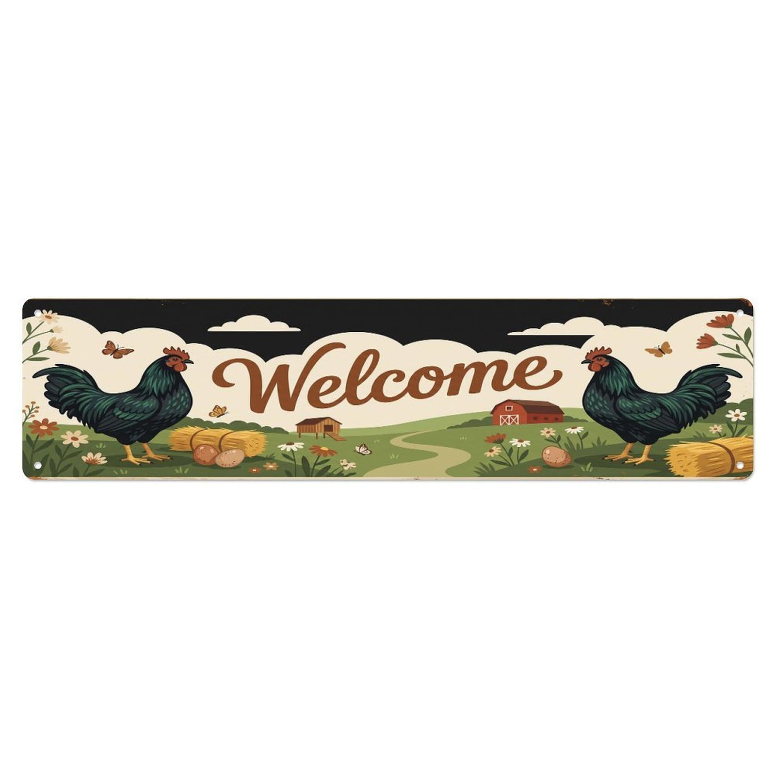 Vintage Welcome Sumatra Chicken Metal Tin Sign