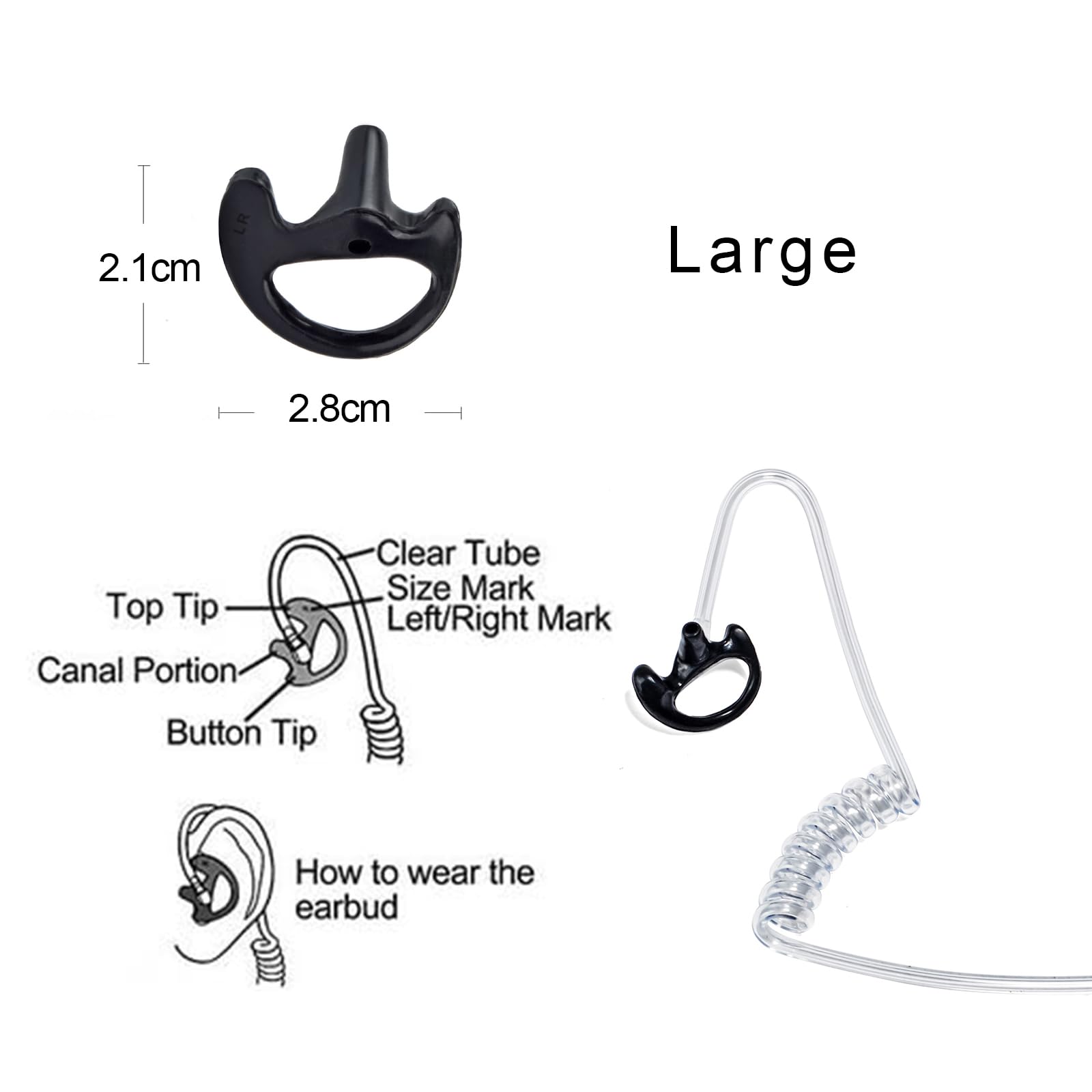 UAYESOK Replacement Earmold Soft Silicone Ear Buds Eartips for Motorola Kenwood Two Way Radio Air Acoustic Coil Tube Walkie Talkie Covert Earpiece Headset (Large*6 - Image 3
