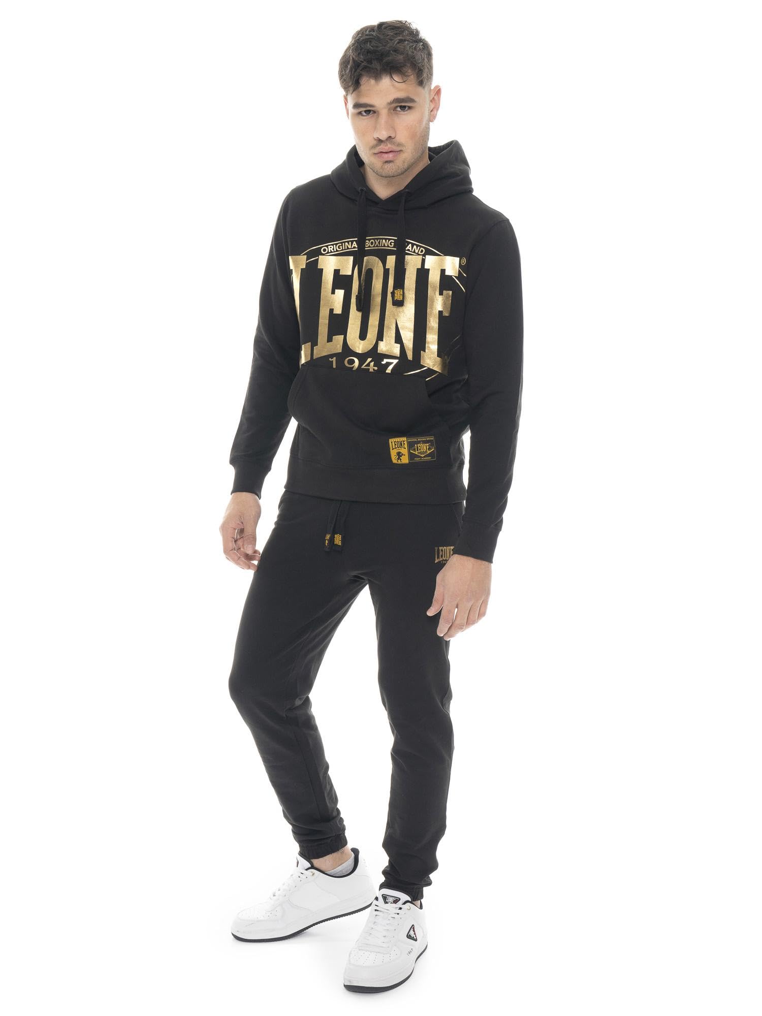 LEONE 1947 Felpa Invernale da Uomo con Cappuccio Pull on, Logo Grande Gold