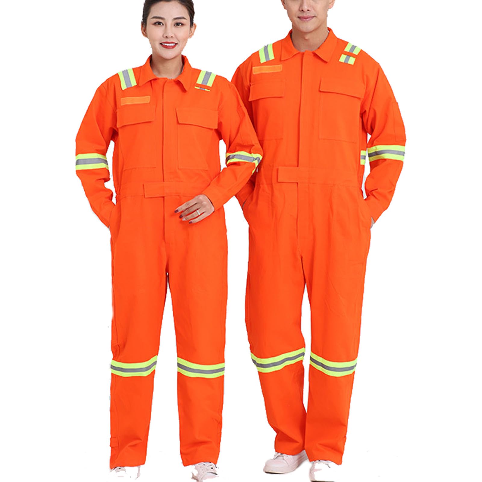 Mono De Trabajo De Manga Larga Algodón Zip-Front, Workwear Mono Con Raya Reflectante