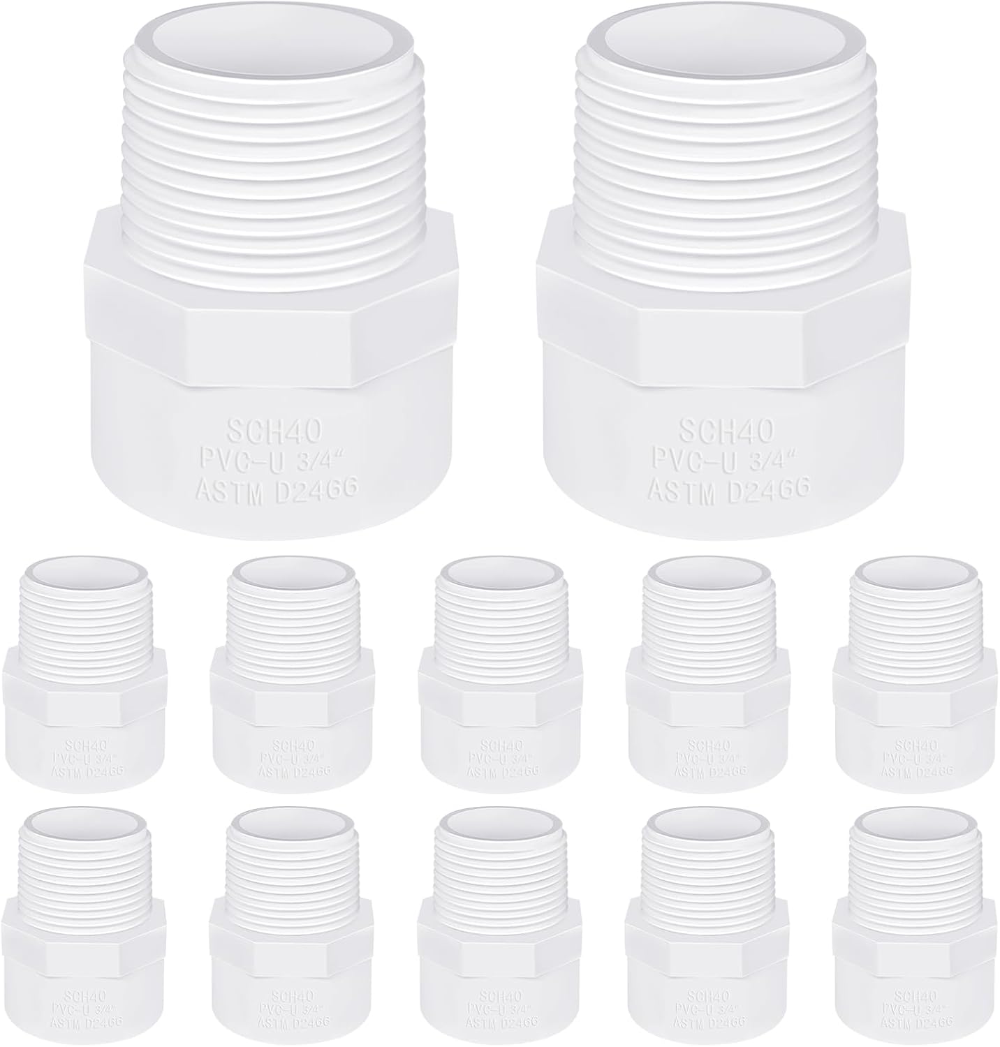 PVC Male Adapter 3/4 Inch (10-Pack), Pipe Fittings (Socket x Male Pipe Thread) - Fits 3/4 Inch Sch.40 PVC Pipes