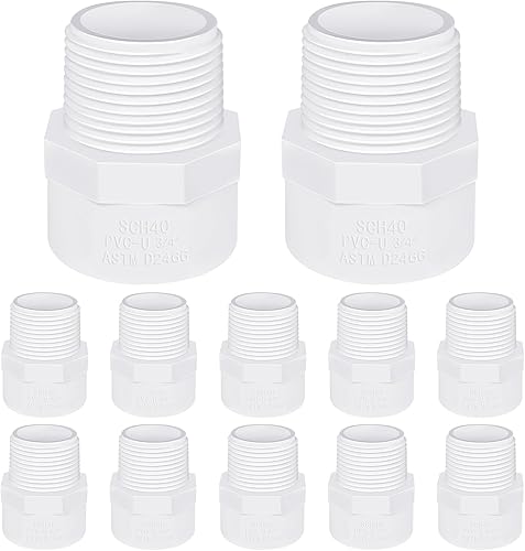 Adaptador macho de PVC de 34 de pulgada (paquete de 10), accesorios de tubería (enchufe x rosca de tubo macho) - Se adapta a tubos de PVC Sch.40 de