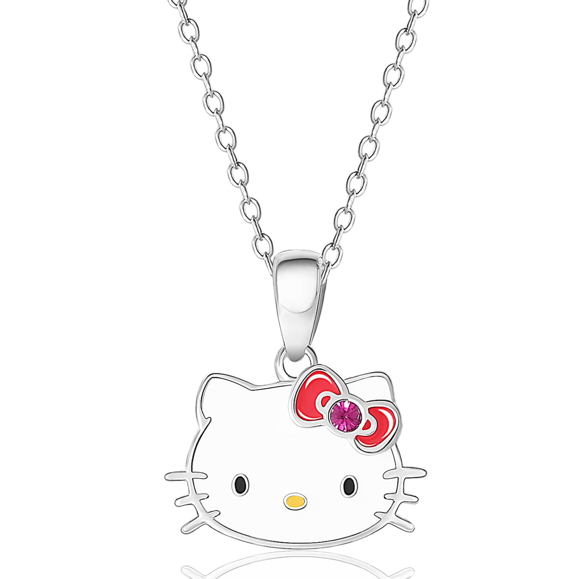 Hello Kitty Sanrio Womens Necklace Official License - Silver Plated Necklace with Enamel and Crystal Pendant