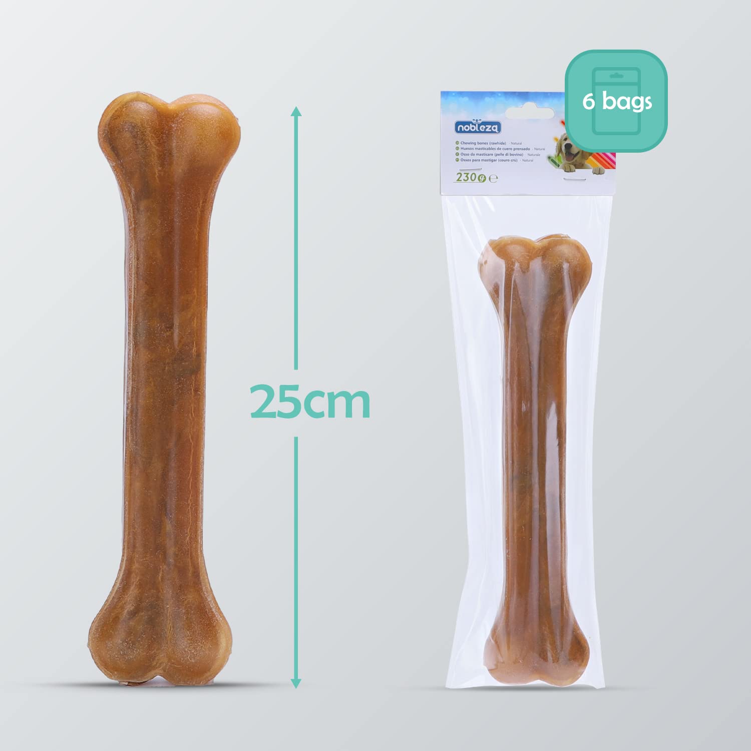 Nobleza - Hueso Prensado para Perros Fortalecedor de Dientes Stick Dental Dog Snack, Hueso de Nudillos de Cuero Crudo, Hueso para morder, Paquete de 6,10 Inches (250mm)