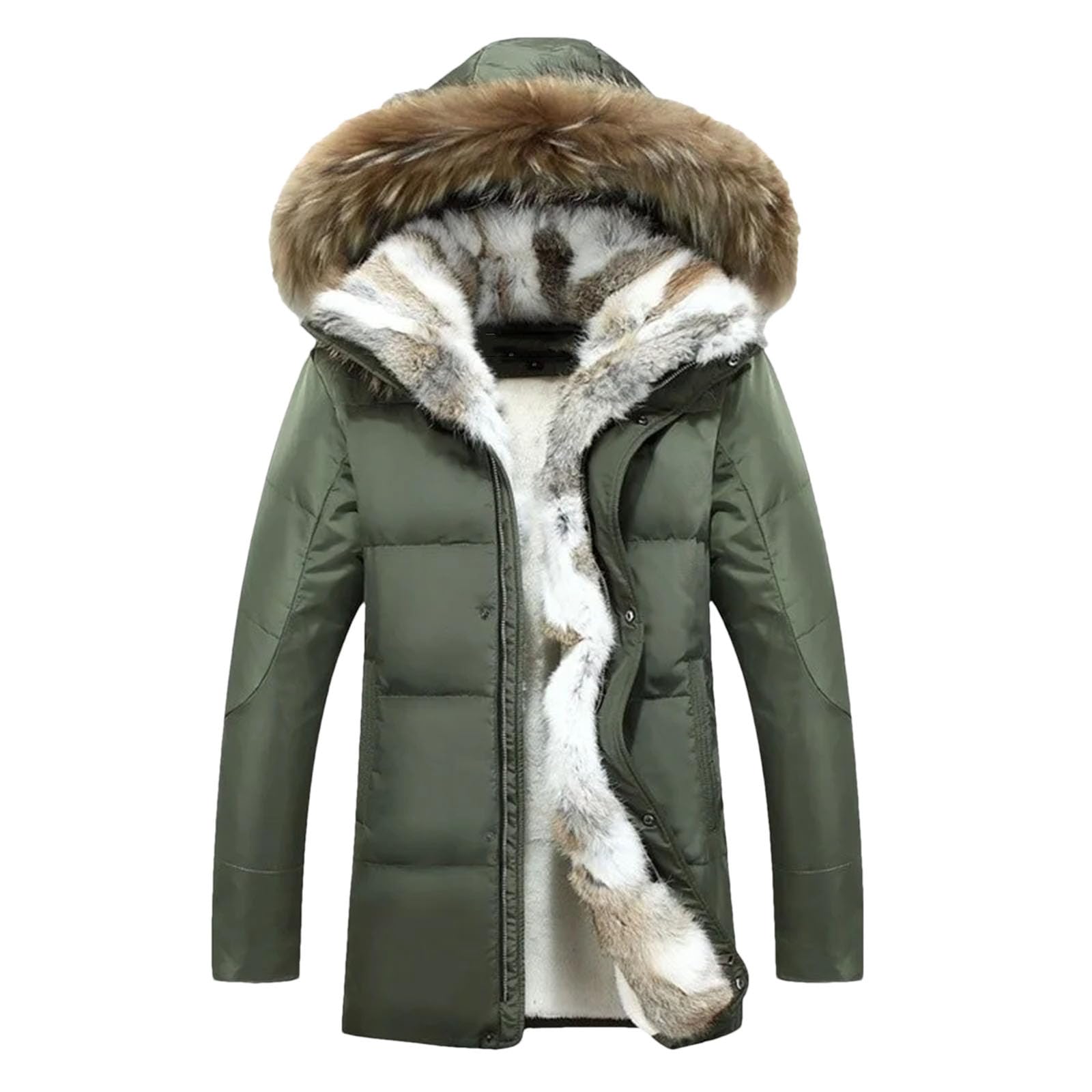 Dcvmvmn Mens Winter Hooded Collar Down Jackets Casual Down Parka Coats Solid Pockets Puffer Jackets