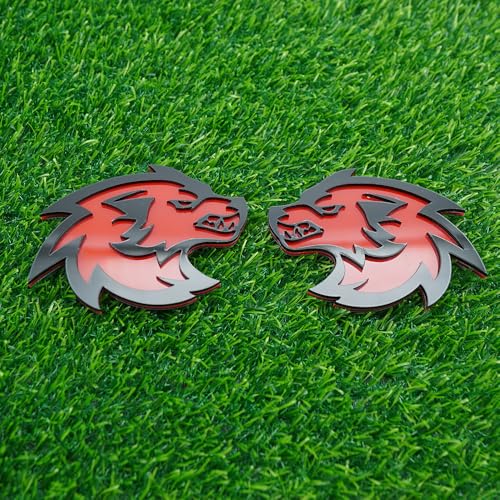 Image of Pair Set Wolf Car Emblem Badge Angry Eye Custom Truck Fender Side Rear Decal Sticker (Black Red)