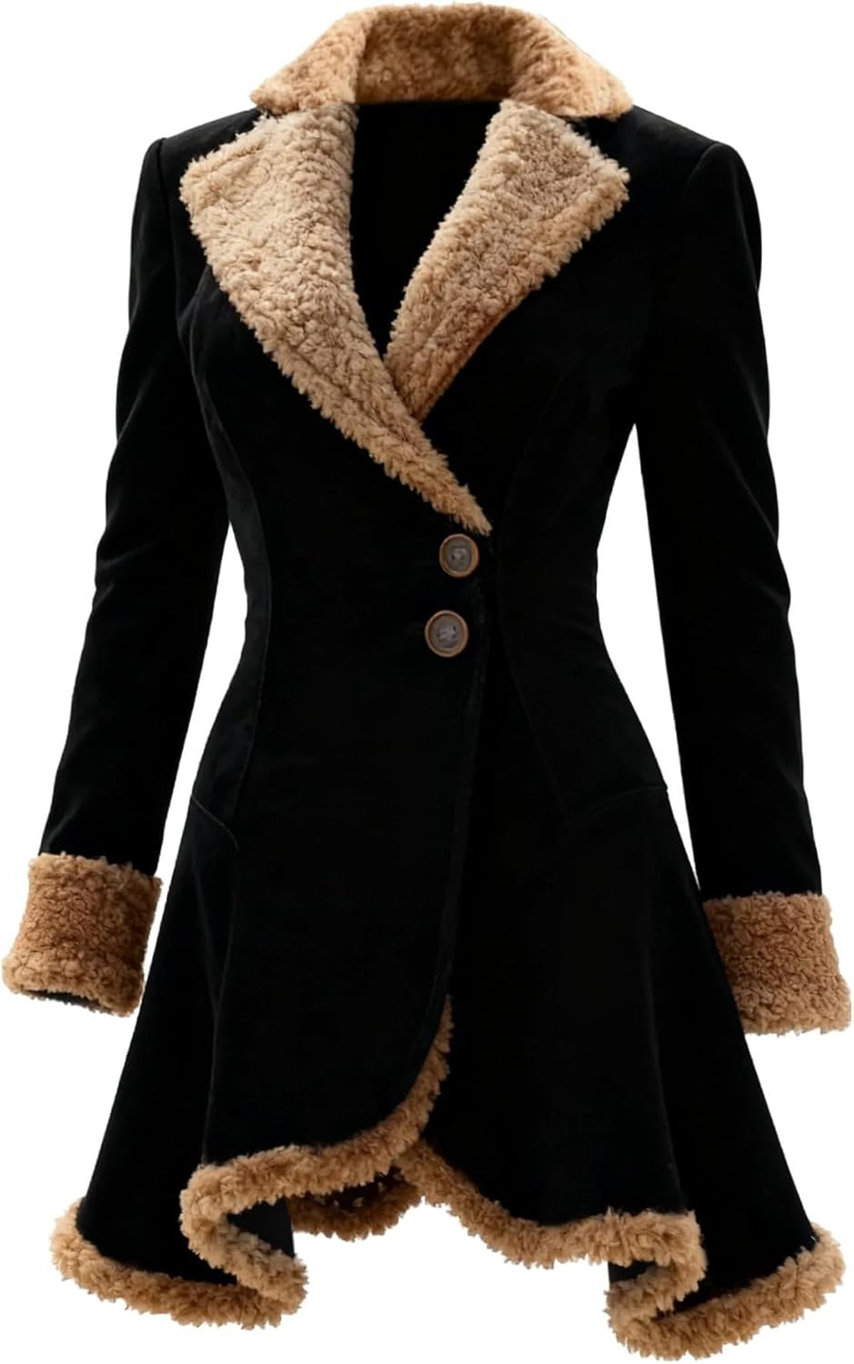 Womens Sherpa Lined Suede Jacket Vintage Western Lapel Faux Fur Fleece Fuzzy Trench Coats Warm Winter Overcoat