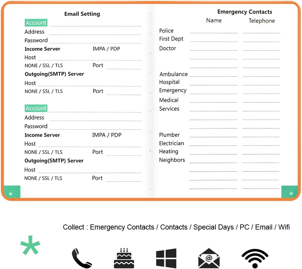 Password Book with Alphabetical Tabs, UpUGo Internet Address and Password Keeper Notebook for Computer & Website Logins, Medium Compact Size, Orange