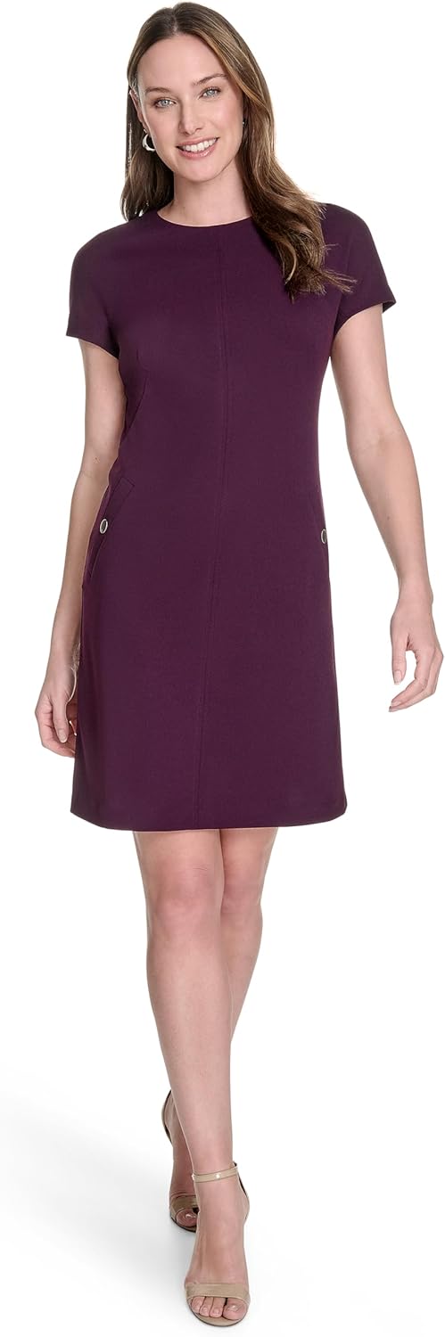 Tommy Hilfiger Womens Cap Sleeve Crew Neck Two Hip Pockets Sheath Mini Dress - Image 2