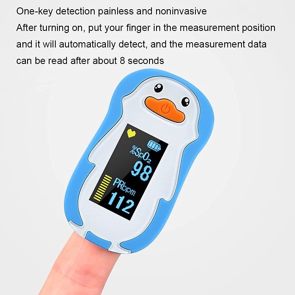 Pulsioxímetro de Dedo para Niños Monitor Portátil de Saturación de Oxígeno En Sangre Con Pantalla OLED Digital Baterías Y Cordón