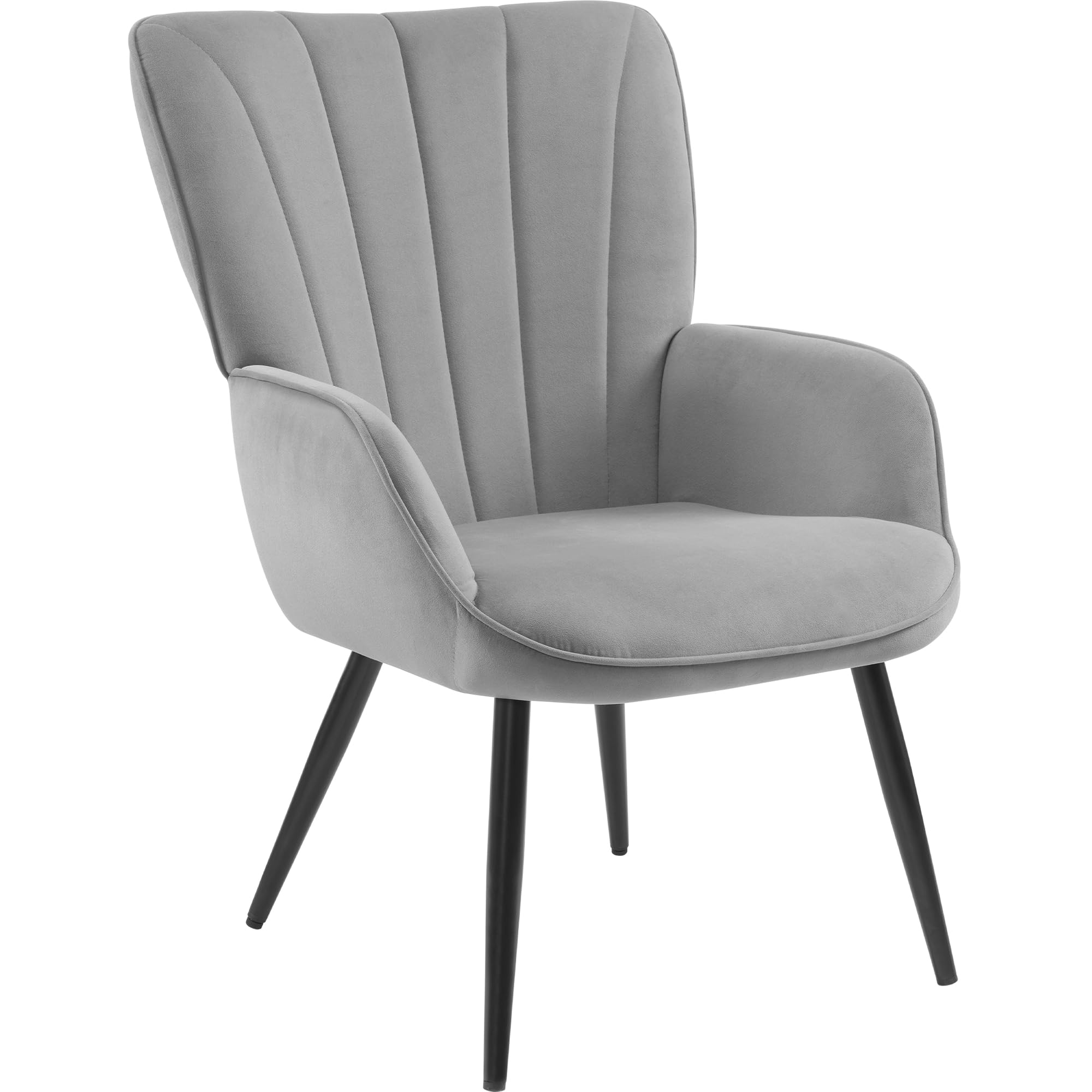 PrimeZone Velvet Accent Chair - Mid Century Modern Living Room Chair Upholstered Reading Chair with Metal Legs & Wing Side, Wingback Armchair for Bedroom, Home Office, Grey